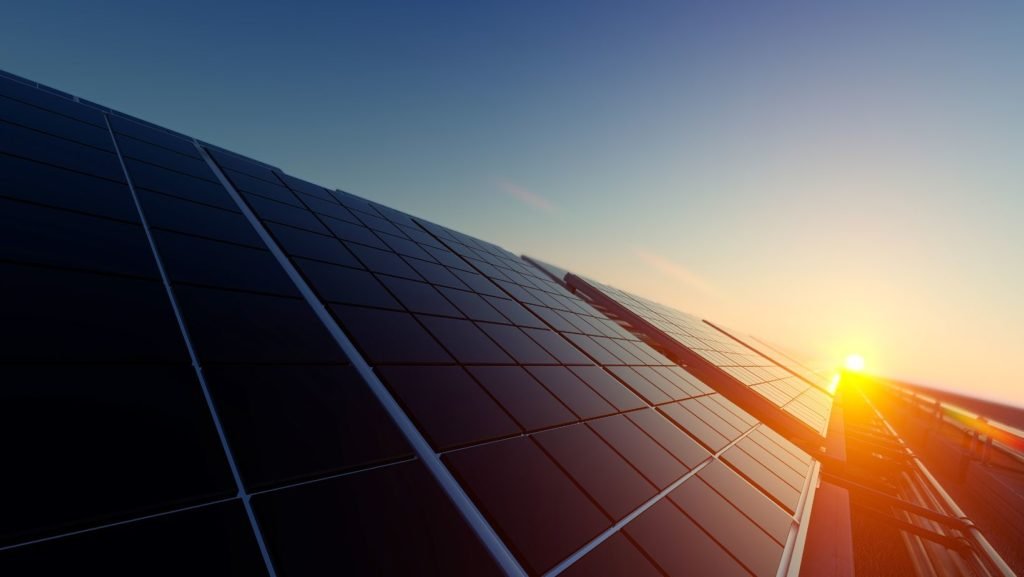 Solar panels in the sunset